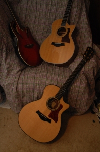 My three favourite guitars: Rioja (L), Baby (R) and Dulce (F)
